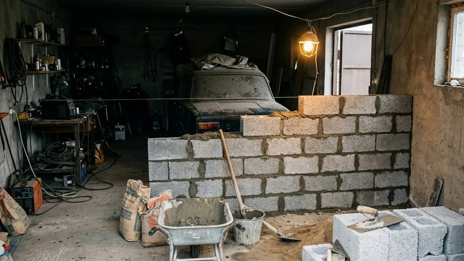 кладка стен гаража из шлакоблока